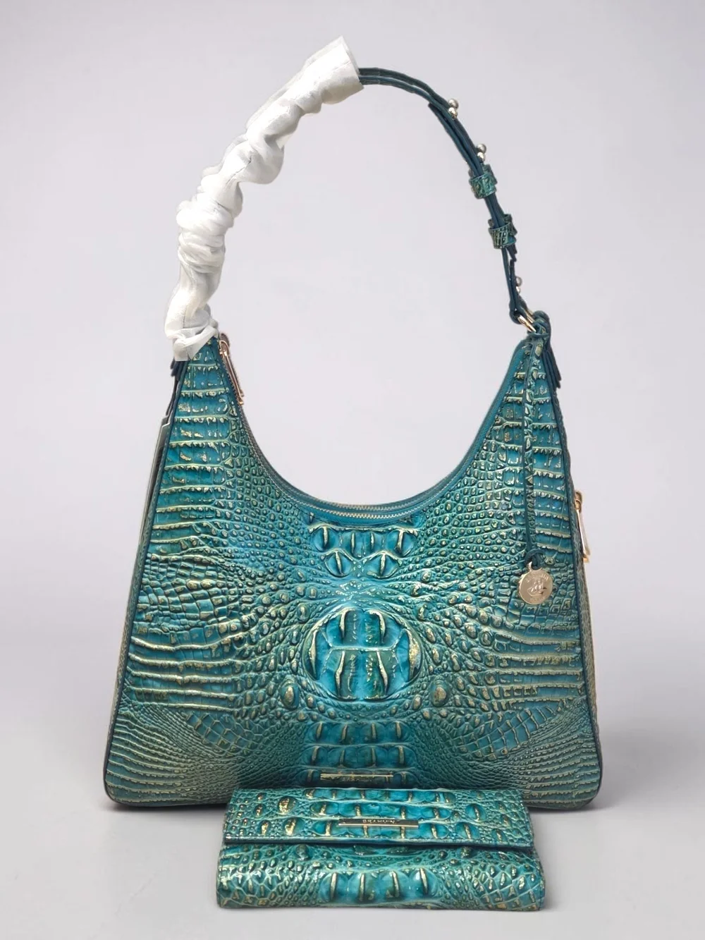 BRAHMIN Jungle Jewel Teal Green Croc-Embossed Lea. w/Matching Wallet NWT